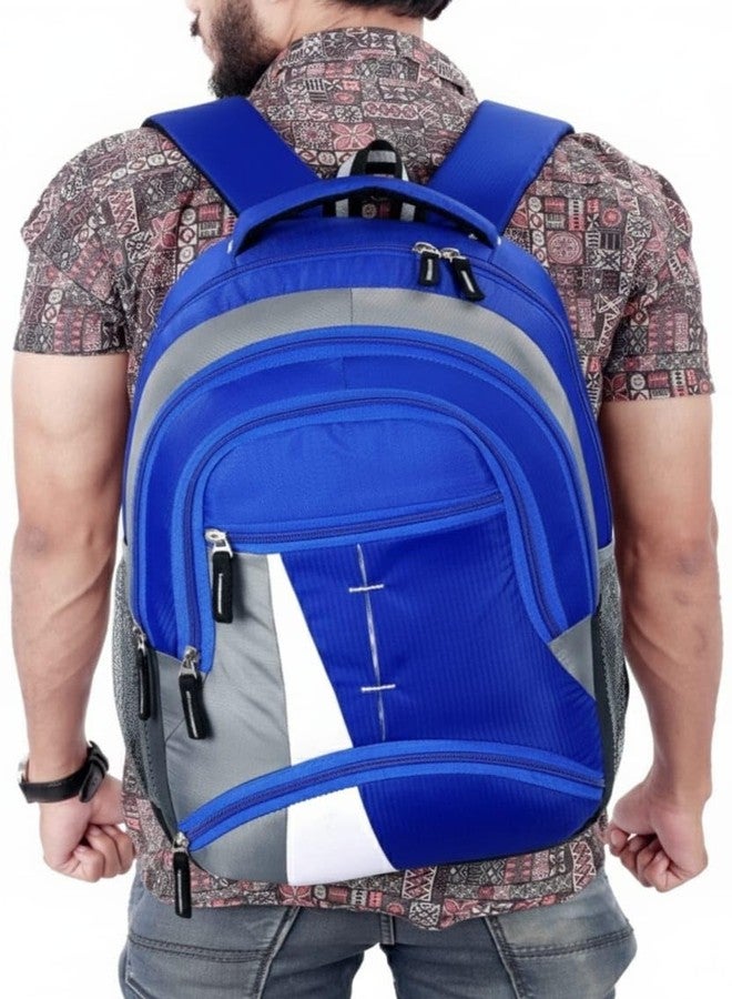 Multi-Compartment Laptop Backpack, Teal and Grey, Water-Resistant, Mesh Side Pockets (BLUE) - Image 5