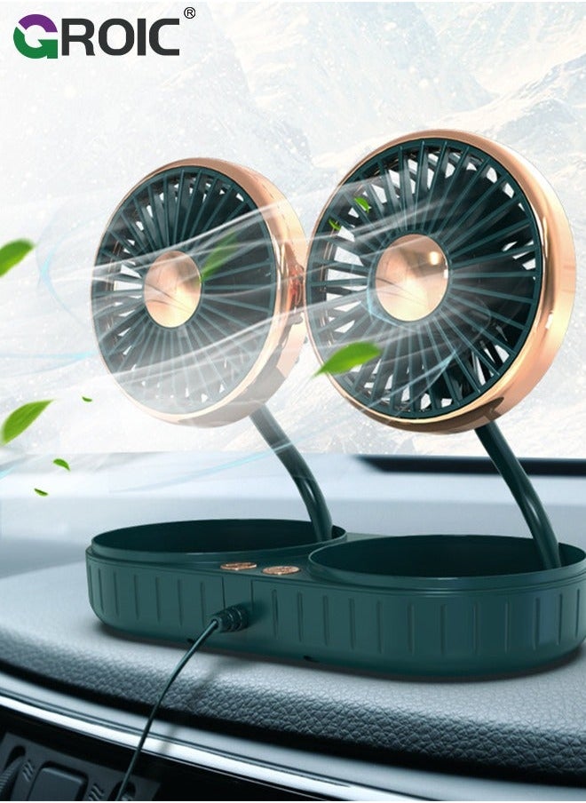 جرويك مروحة سيارة، USB محمولة للسيارة مع 3 سرعات للرياح، مراوح سيارة برأسين قابلة للتعديل 360 درجة، كهربائية قوية للسيارات للوحة القيادة في السيارة، سيارات الدفع الرباعي، الشاحنات، القوارب، السيارات السيدان  - Image 1
