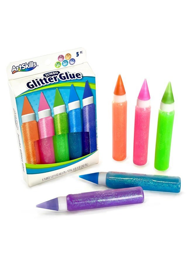 ArtSkills Puffy Neon Jumbo Rainbow Glitter Glue Pens, 5 Colors, 5 Count - Image 1