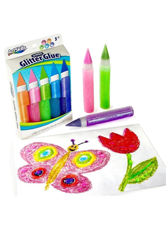 ArtSkills Puffy Neon Jumbo Rainbow Glitter Glue Pens, 5 Colors, 5 Count - Image 2