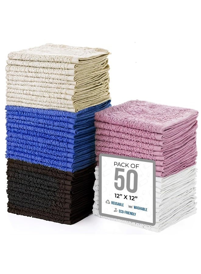 Simpli-Magic 79264 Cotton Washcloths, Size: 12”x12”, Multi Color, 50 Pack - Image 1