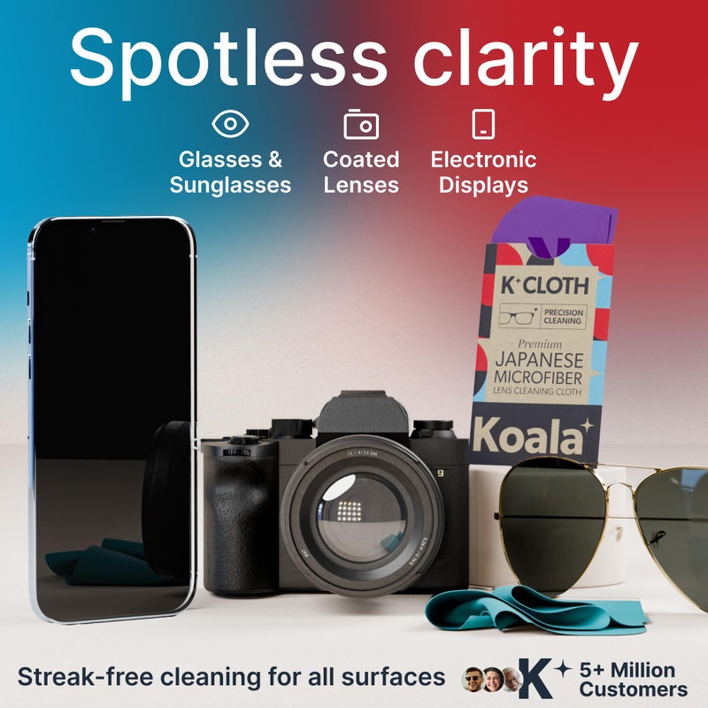 Koala Lifestyle Koala Lens Cleaning Cloth | Japanese Microfiber | Glasses Cleaning Cloths | Eyeglass Lens Cleaner | Eyeglasses, Camera, VR/AR Headset, and Screen Cleaner | Black & Green (Pack of 6)  - Image 2