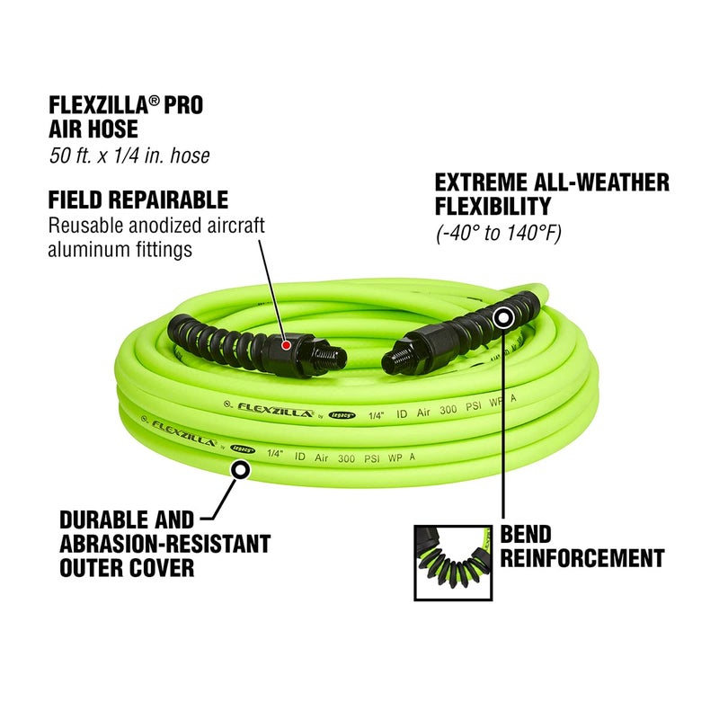 Flexzilla Pro Air Hose, 1/4 in. x 50 ft., Heavy Duty, Lightweight, Hybrid, ZillaGreen - HFZP1450YW2 - Image 3