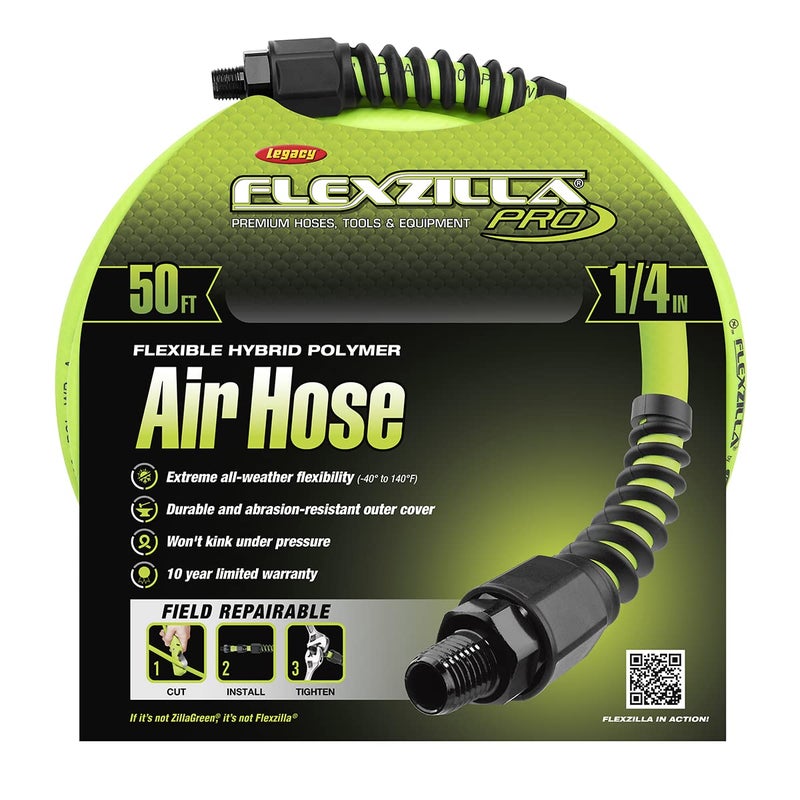Flexzilla Pro Air Hose, 1/4 in. x 50 ft., Heavy Duty, Lightweight, Hybrid, ZillaGreen - HFZP1450YW2 - Image 2