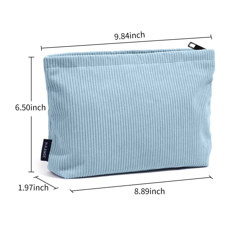 MAANGE Cosmetic Bags for Women Small Makeup Bag for Purse Corduroy Makeup Pouch Travel Makeup Bag with Metal Zipper Make Up Bag for Travelling(BLUE) - Image 2