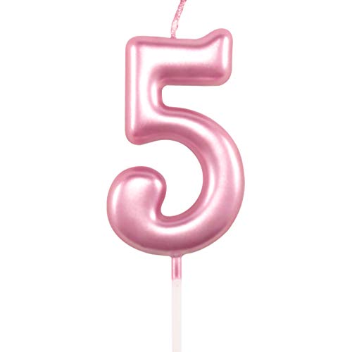 XNOVA 5th Birthday Candle Five Years Pink Happy Birthday Number 5 Candles for Cake Topper Decoration for Party Kids Adults Numeral 15 54 59 85 58 50 25 75 - Image 1