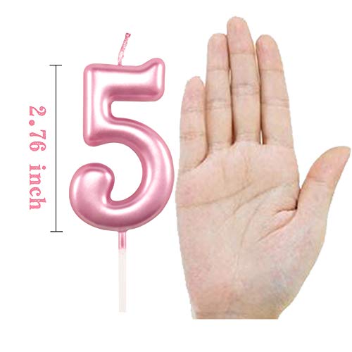 XNOVA 5th Birthday Candle Five Years Pink Happy Birthday Number 5 Candles for Cake Topper Decoration for Party Kids Adults Numeral 15 54 59 85 58 50 25 75 - Image 2