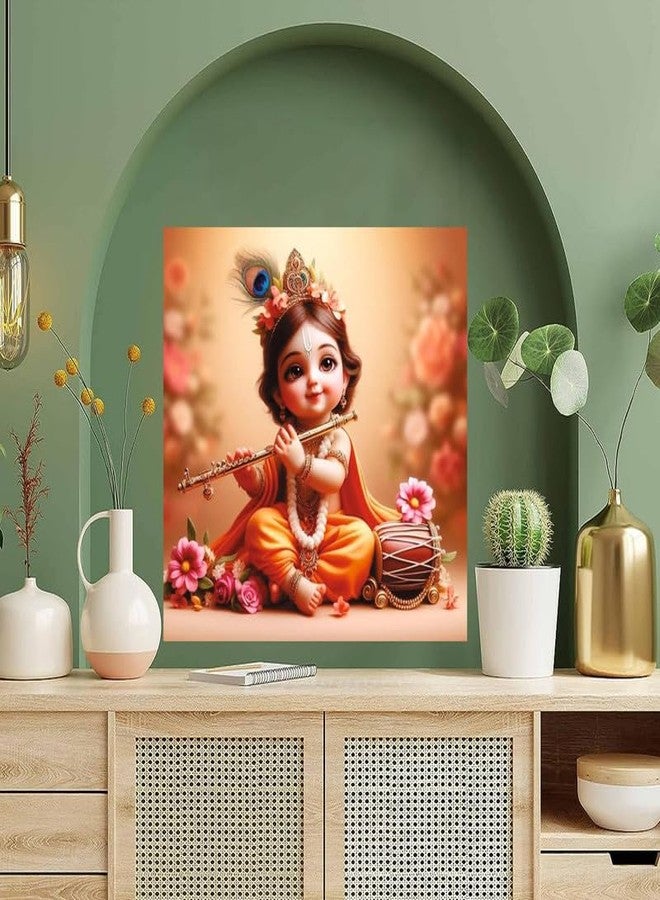 wallpics® Cute little Bal Gopal Baby God Krishna| Kanha Ji | Laddu Lord Makhan Chor Painting Religious Poster for Pregnant Women for wall (matt thin vinyl,sticker,multicolor,unframed)| j47 - Image 3
