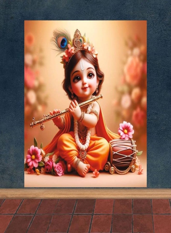 wallpics® Cute little Bal Gopal Baby God Krishna| Kanha Ji | Laddu Lord Makhan Chor Painting Religious Poster for Pregnant Women for wall (matt thin vinyl,sticker,multicolor,unframed)| j47 - Image 5