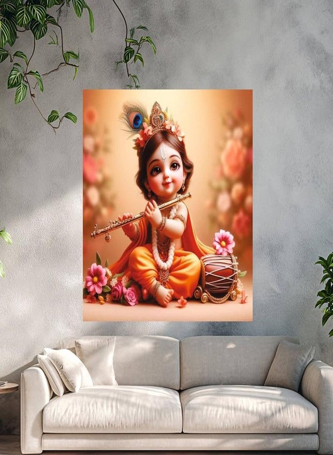 wallpics® Cute little Bal Gopal Baby God Krishna| Kanha Ji | Laddu Lord Makhan Chor Painting Religious Poster for Pregnant Women for wall (matt thin vinyl,sticker,multicolor,unframed)| j47 - Image 4
