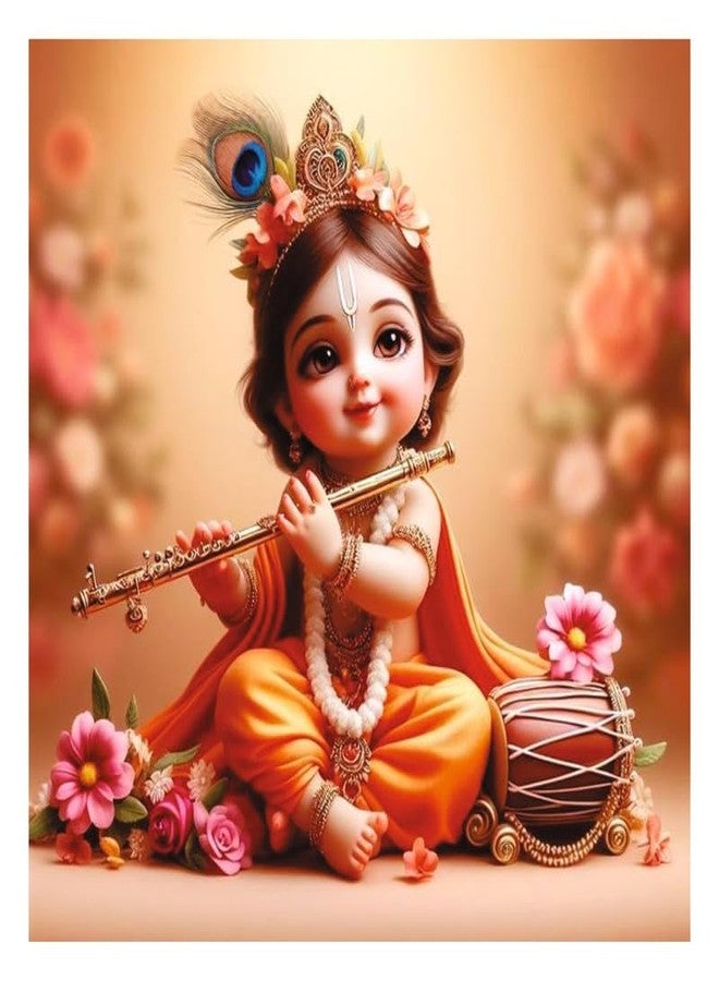 wallpics® Cute little Bal Gopal Baby God Krishna| Kanha Ji | Laddu Lord Makhan Chor Painting Religious Poster for Pregnant Women for wall (matt thin vinyl,sticker,multicolor,unframed)| j47 - Image 1