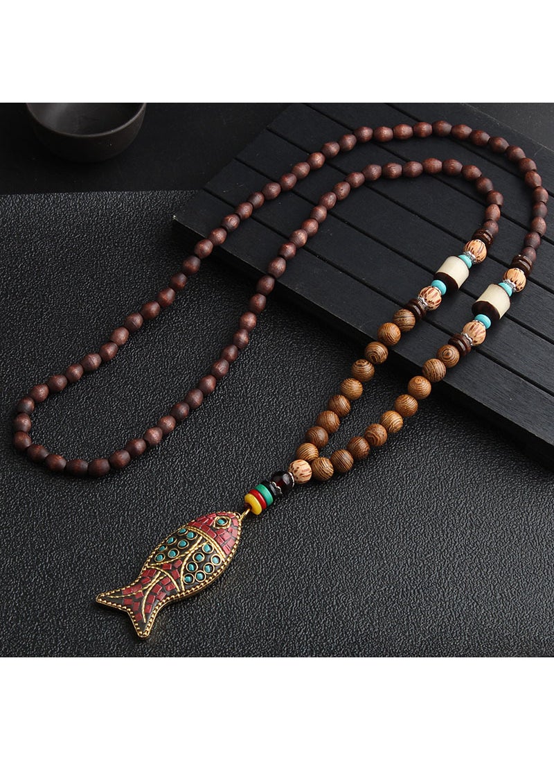 Generic - 1 x 5 pcs Nepal Handmade Pendant Vintage Beaded Sweater Necklace The Nepalese Fish - Image 1