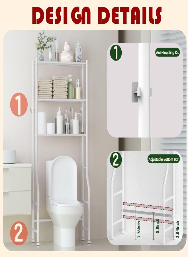 GloTika 3-Tier Over Toilet Storage Rack, Metal Over Toilet Bathroom Organizer Shelf, Freestanding Space Saver Storage Shelves for Bathroom/Laundry/Living Room, White - Image 5