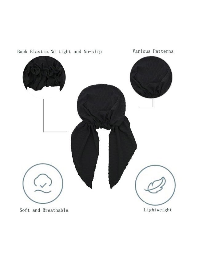 ZLYC Chemo Headwear Pre Tied Head Scarf Headwraps Lightweight Turban Beanie Cap for Women (Waffle Black)  - Image 5