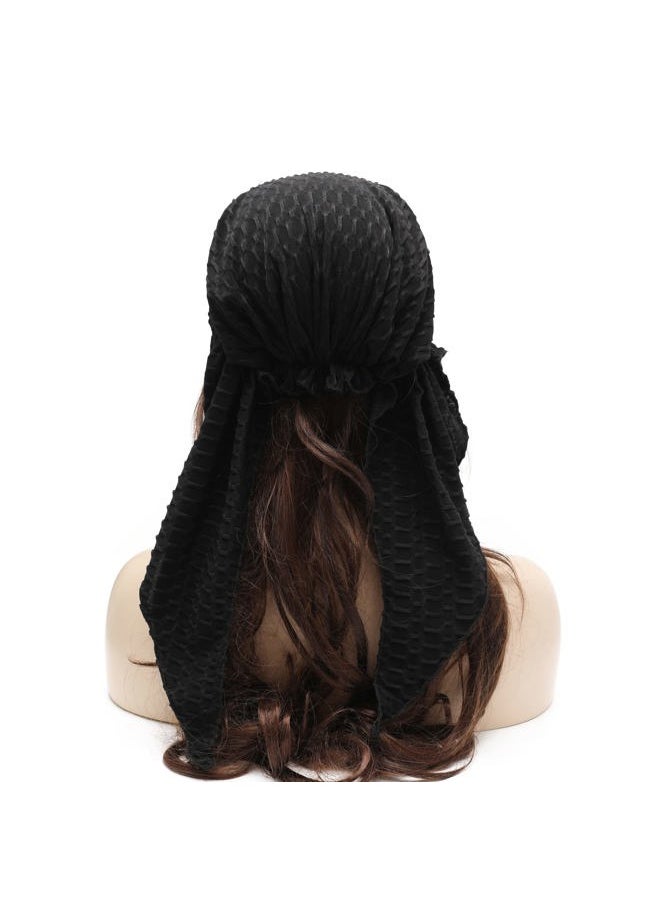 ZLYC Chemo Headwear Pre Tied Head Scarf Headwraps Lightweight Turban Beanie Cap for Women (Waffle Black)  - Image 4