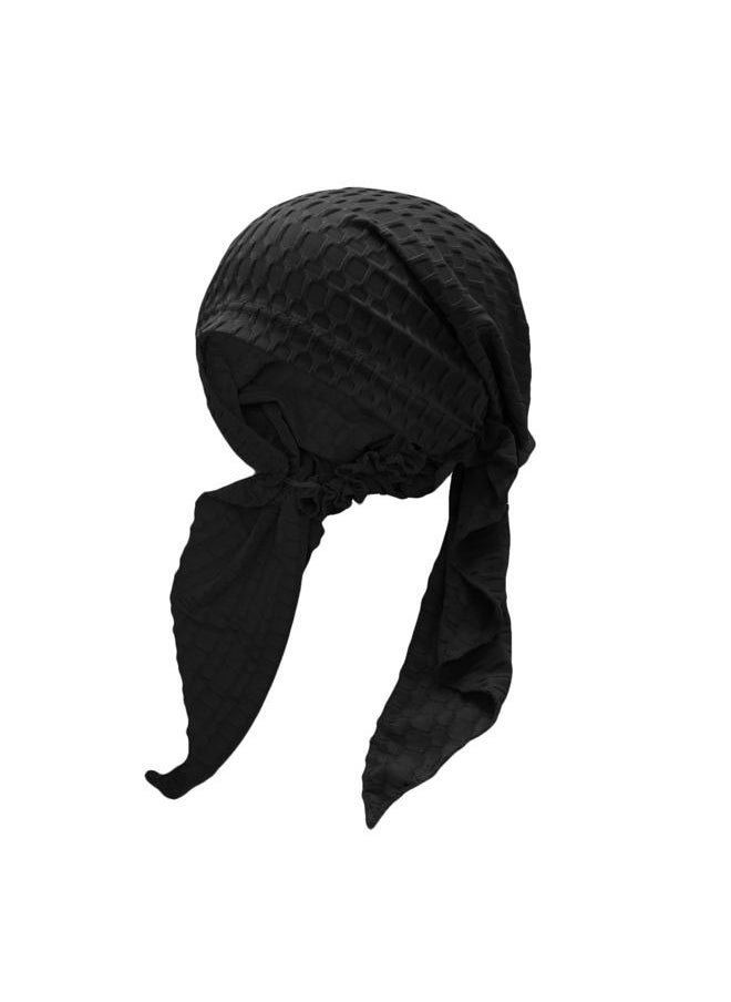 ZLYC Chemo Headwear Pre Tied Head Scarf Headwraps Lightweight Turban Beanie Cap for Women (Waffle Black)  - Image 1