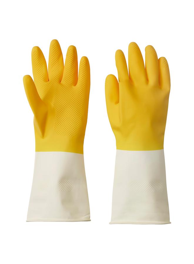 زبون قفازات التنظيف، أصفر لامع/أبيض عاجي، مقاس متوسط - Image 1