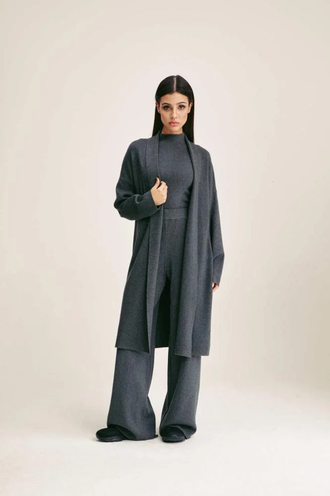 Tenda Open-Cut Knit Cardigan Grey