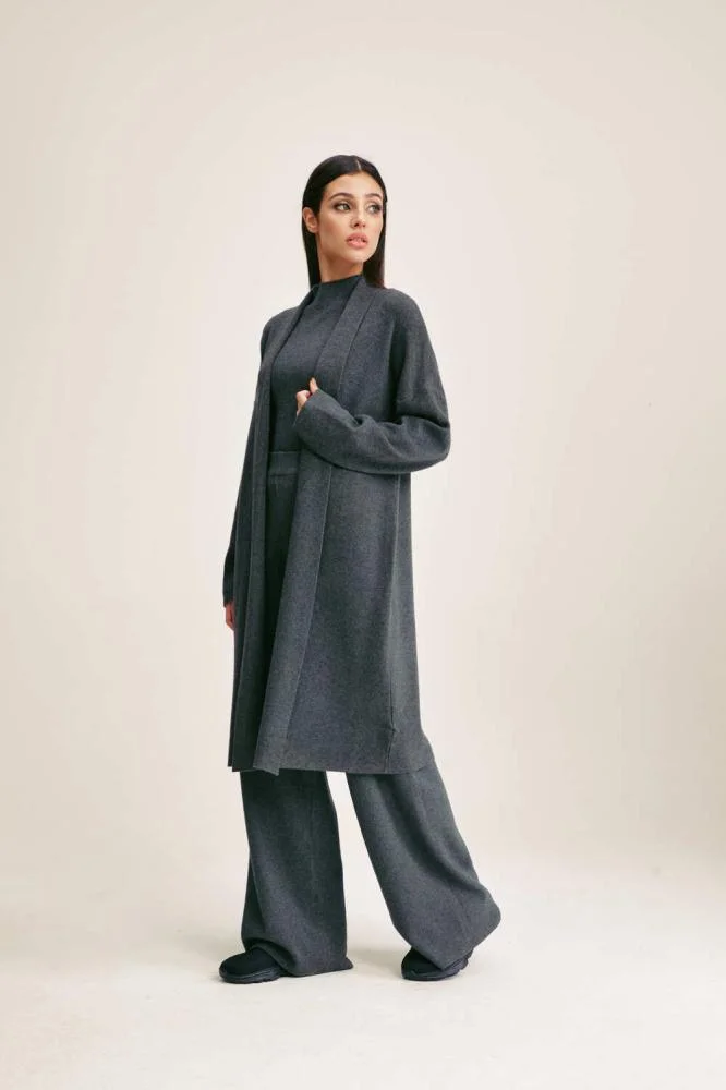 Tenda Open-Cut Knit Cardigan Grey