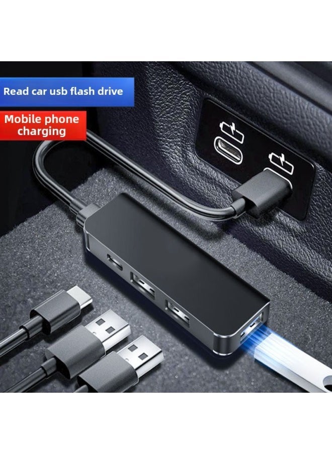 Usb Car Expander Type C Hub One-to-four Charging Data Reading Expansion Branch Hub-Number Of Interfaces:Type C One To Four Black  - Image 2