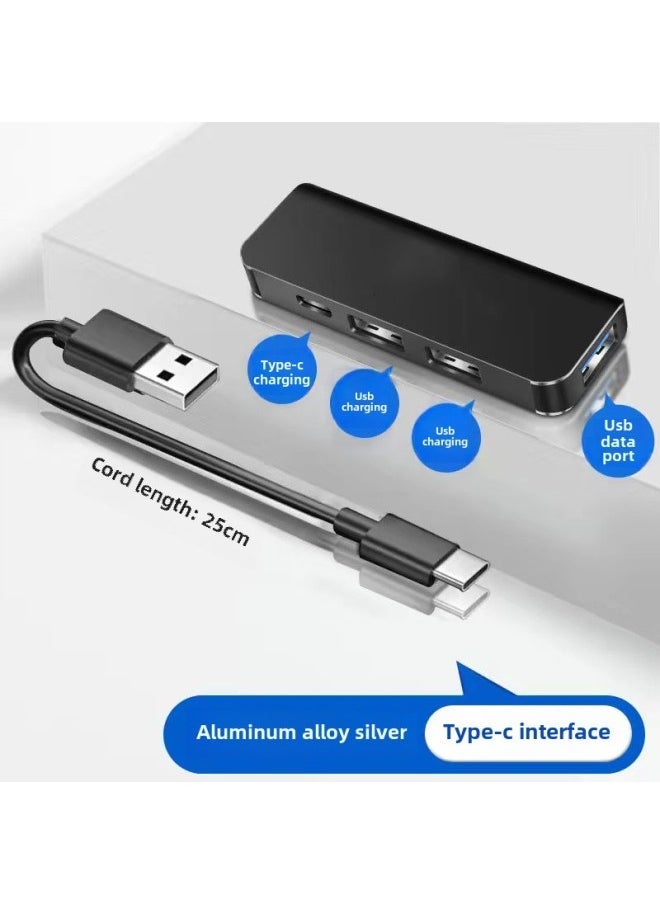 Usb Car Expander Type C Hub One-to-four Charging Data Reading Expansion Branch Hub-Number Of Interfaces:Type C One To Four Black  - Image 1