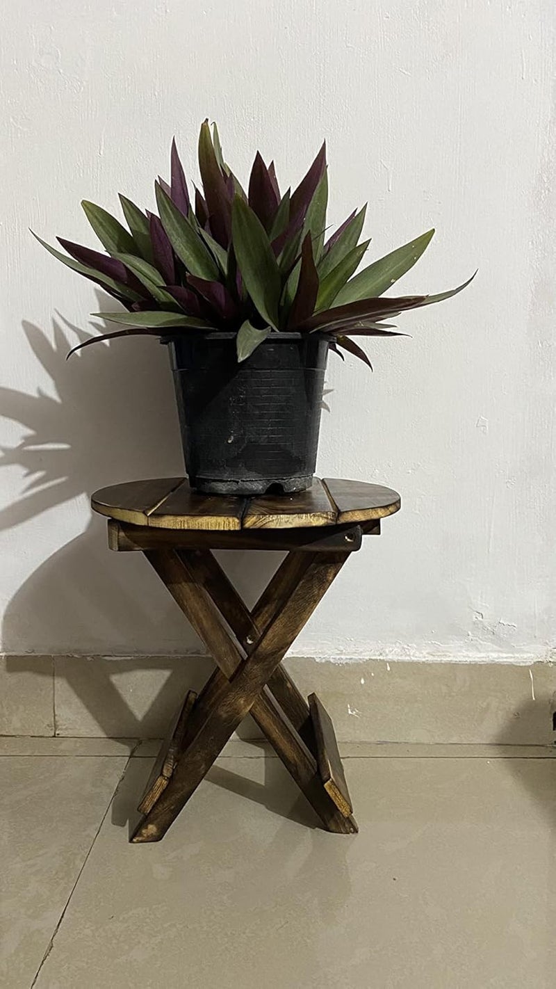 Giftoshopee Wooden HandCrafted Folding Side Stool for Living Room and Office Small Side Table for lamp Books Flower Pot or vase - Image 1