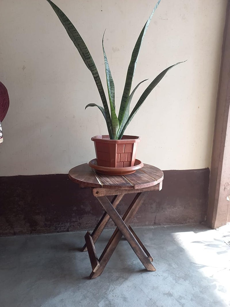 Giftoshopee Wooden HandCrafted Folding Side Stool for Living Room and Office Small Side Table for lamp Books Flower Pot or vase - Image 2