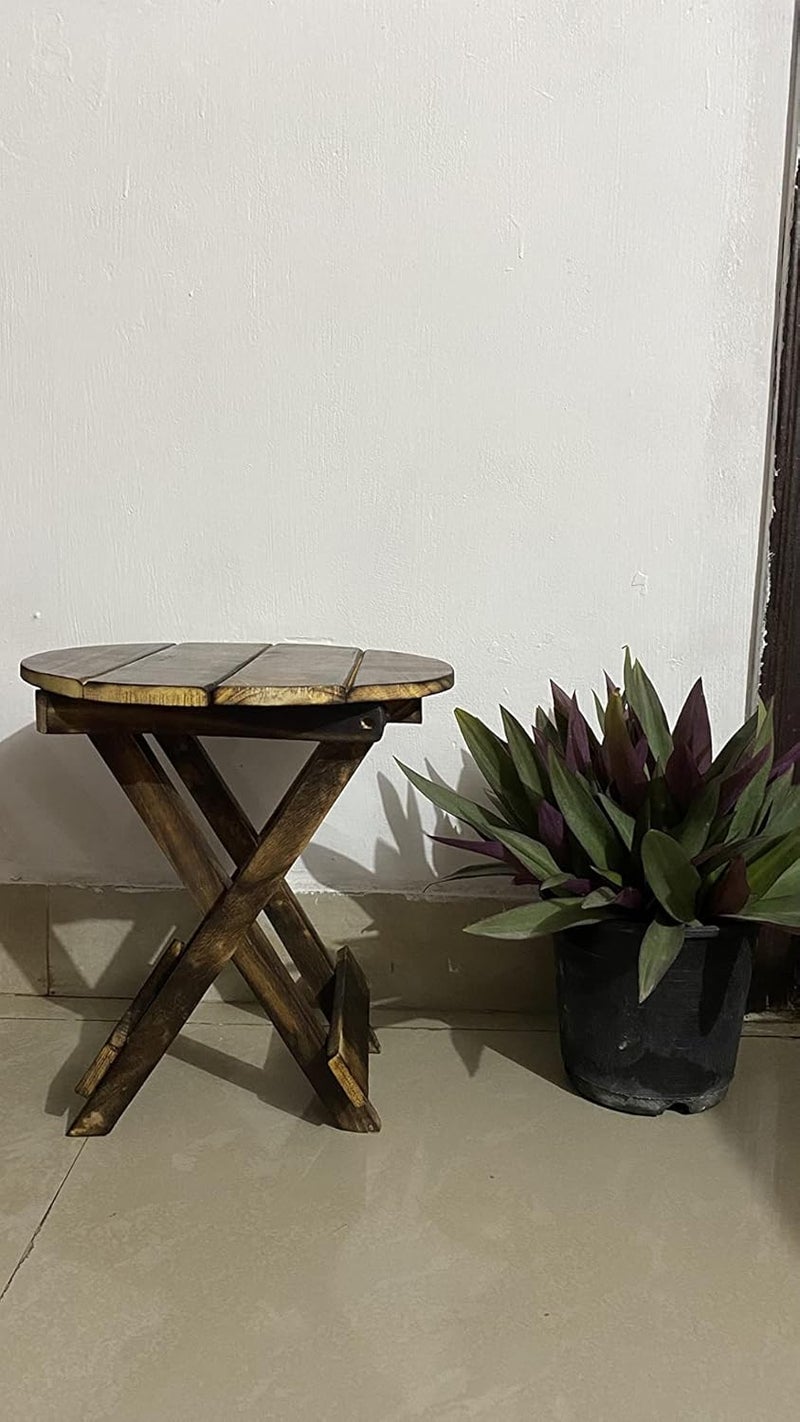 Giftoshopee Wooden HandCrafted Folding Side Stool for Living Room and Office Small Side Table for lamp Books Flower Pot or vase - Image 3