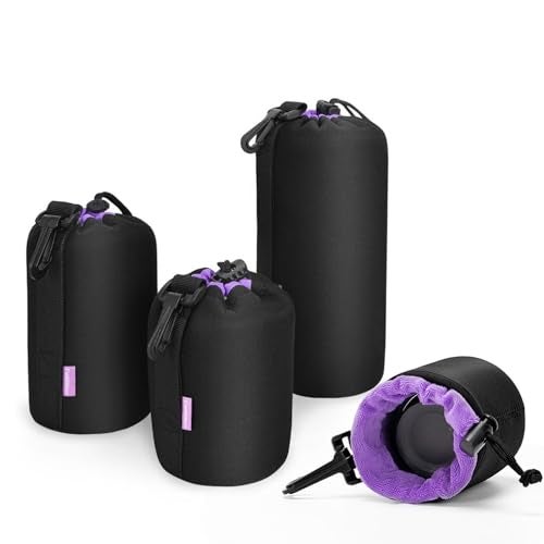 Cwatcun 4 Pack Lens Pouch Set, Camera Lens Case Bag with Thick Protective Neoprene, for Canon Nikon Sony Pentax Olympus Panasonic Fuji Sigma DSLR SLR Camera Lens (Size Small, Medium, Large, X Large) - Image 1