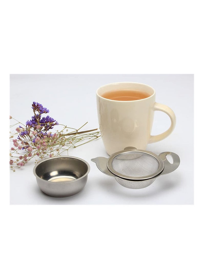 2 Pieces Tea Strainers with Drip Bowl Fine Mesh Stainless Steel Tea Filter with Handle Reusable Tea Interval Diffuser for Loose Leaf Coffee Herbal Spice Juice Filter Silver - Image 3