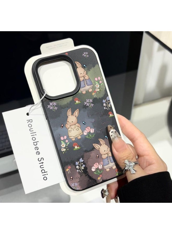 NIBEMINENT Cartoon Picking Flowers Rabbit Protective TPU Case Cover For iPhone 15 Pro, Cool Black