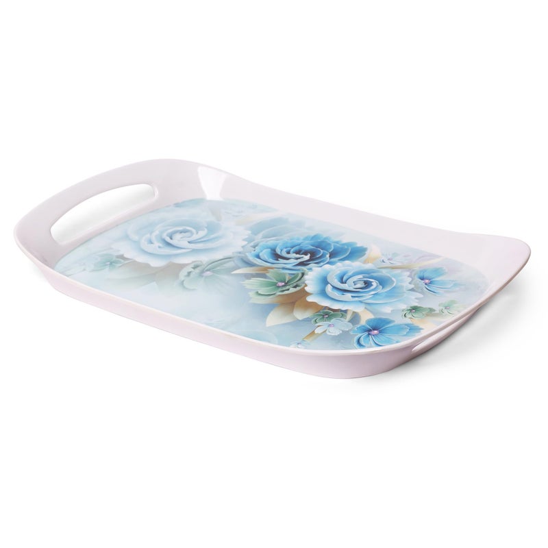 Home Pro Home-Pro - Melamine Serving Tray | Blue Floral Design | Ideal Tray for Serving Snacks/Tea/Coffee | Small Size Tray (30 * 22.5 cm) Pack of 2 - Image 4