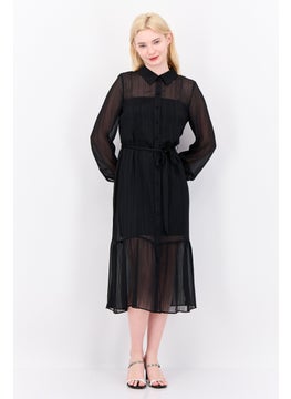 Women Metallic Midi Dress, Black