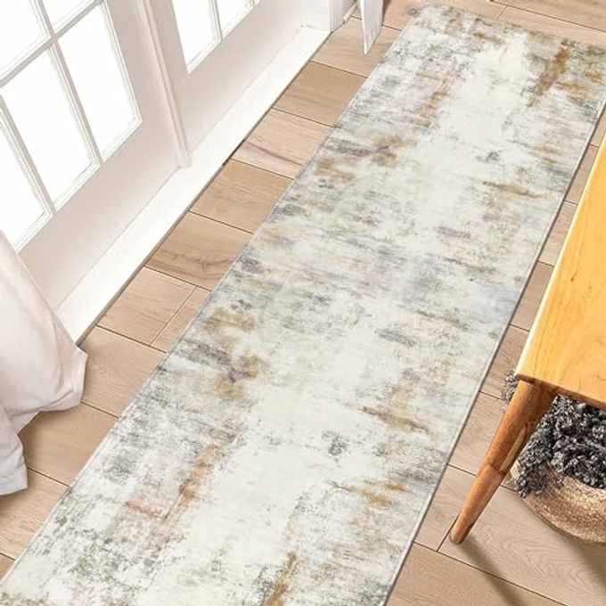 famibay Hallway Runner Rug 10 ftï¼ŒModern Washable Rug Runners for Hallways Non Slip Soft Wool Carpet Runner Low Pile Modern Abstract Long Runner Rug for Hallway Kitchen Bathroom(Beige/Camel)