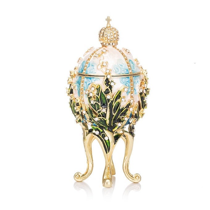 HAND PAINTED EASTER EGG STYLE DECORATIVE ENAMELED TRINKET BOX UNIQUE GIFT FOR FAMILY