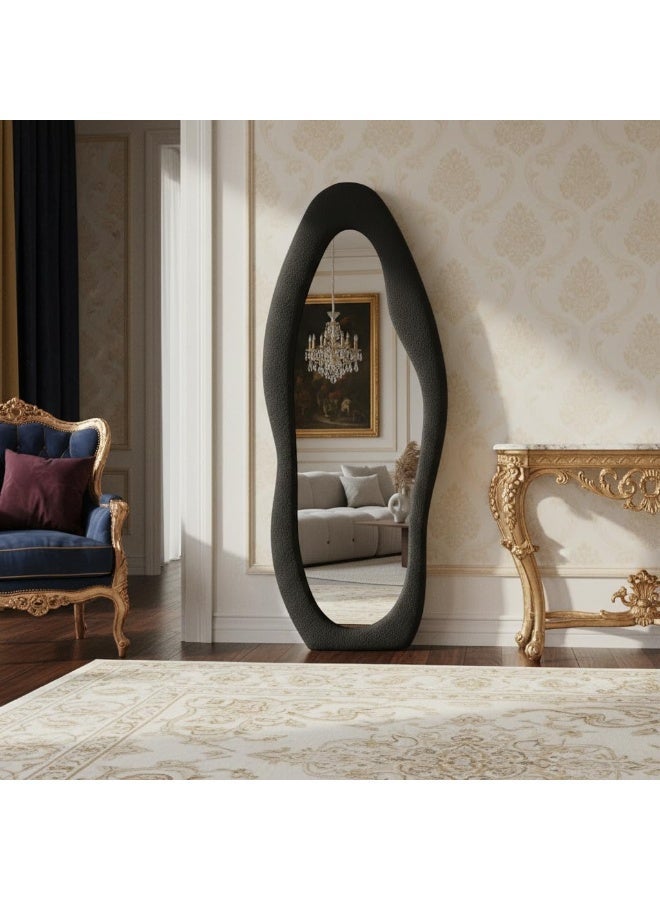 NAMA Unbreakable Full length Mirror Trendy Standing Mirror 190 x 70 cm – MDF Frame with Premium Panda Fabric Upholstery – Full Length Decorative Mirrors for Bedrooms and Dressing Rooms  (BLACK) - Image 3