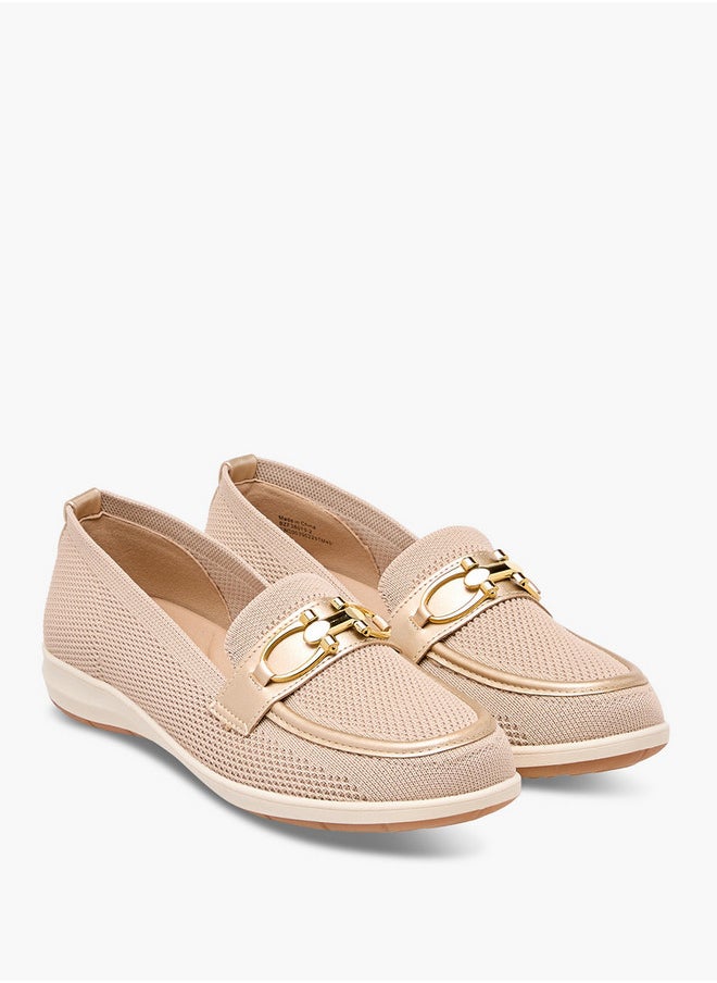 Textured Slip-On Loafers with Buckle Accent
