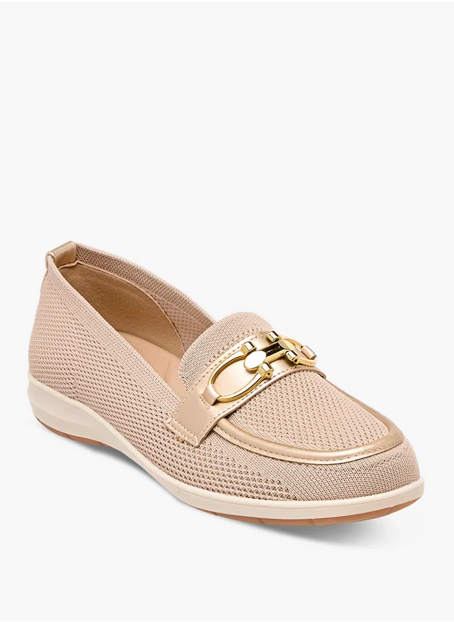 فلورا بيلا من شو إكسبرس Textured Slip-On Loafers with Buckle Accent