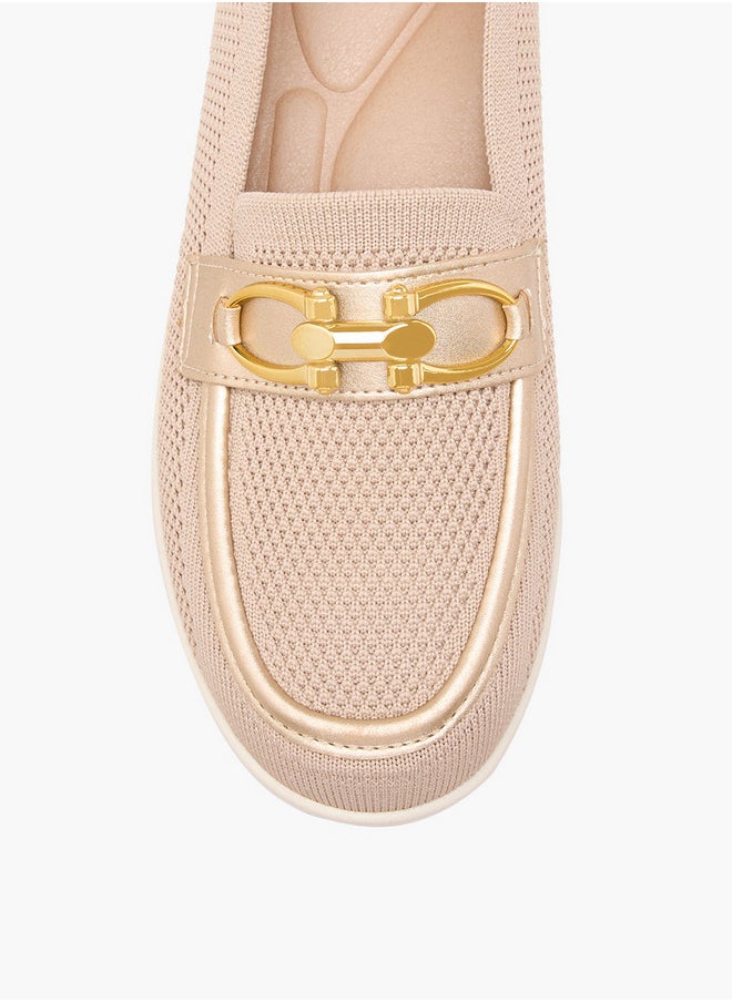 Textured Slip-On Loafers with Buckle Accent