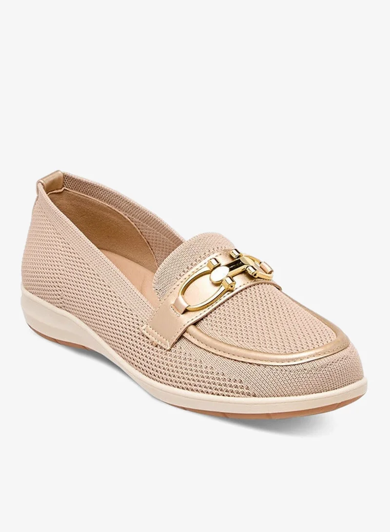 Flora Bella By Shoexpress Flora Bella Textured Slip-On Loafers With Buckle Accent