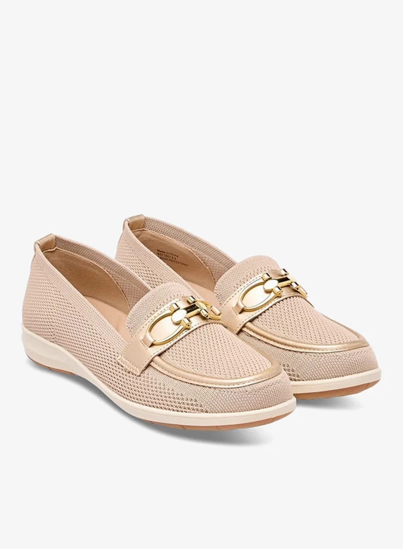 Flora Bella By Shoexpress Flora Bella Textured Slip-On Loafers With Buckle Accent