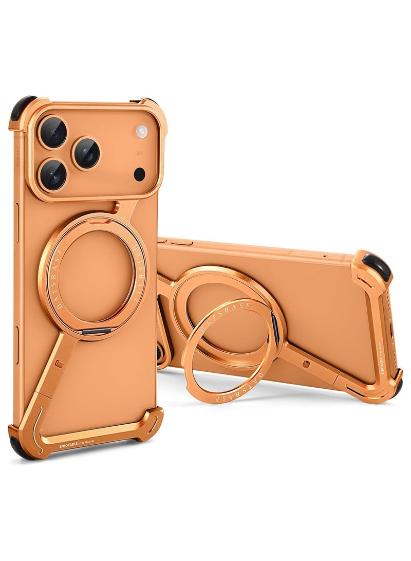 Minimalist Phone Cover for iPhone 17 Pro Max, 360° Rotation Kickstand Aluminum Metal Frameless Design Bumper Z Case, Protective Shock Grade Shell - Cosmic Orange - Image 2