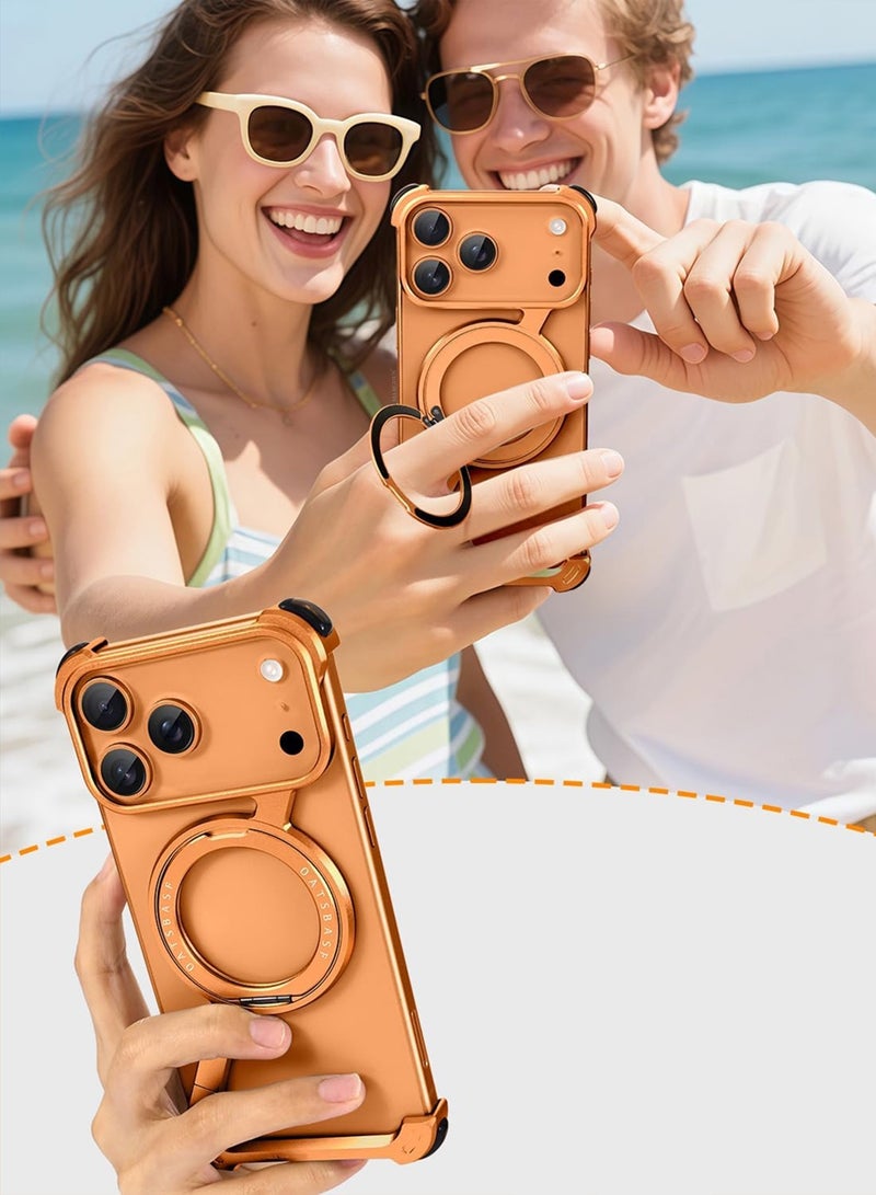Minimalist Phone Cover for iPhone 17 Pro Max, 360° Rotation Kickstand Aluminum Metal Frameless Design Bumper Z Case, Protective Shock Grade Shell - Cosmic Orange - Image 5