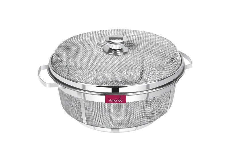 Amanda Stainless Steel Deluxe Flat Basket with LID Used for Keeping Fruits Vegetables Premium 304 Food Grade Stainless Steel Size no 1026cms Diameter - Image 1