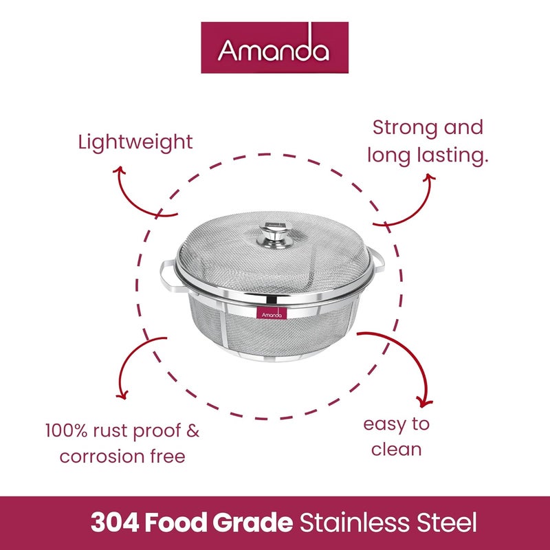 Amanda Stainless Steel Deluxe Flat Basket with LID Used for Keeping Fruits Vegetables Premium 304 Food Grade Stainless Steel Size no 1026cms Diameter - Image 3