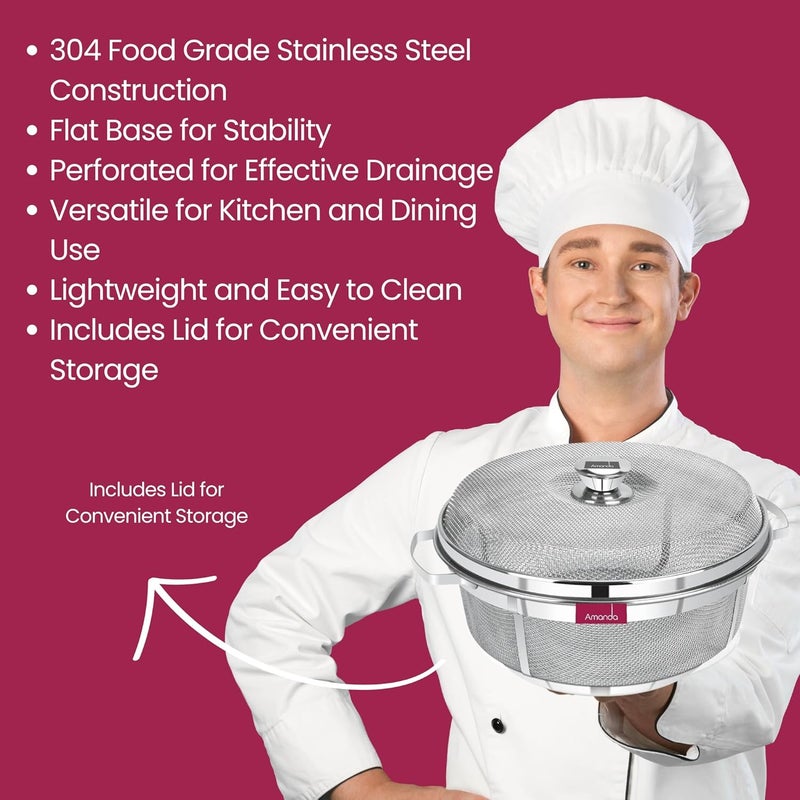 Amanda Stainless Steel Deluxe Flat Basket with LID Used for Keeping Fruits Vegetables Premium 304 Food Grade Stainless Steel Size no 1026cms Diameter - Image 4