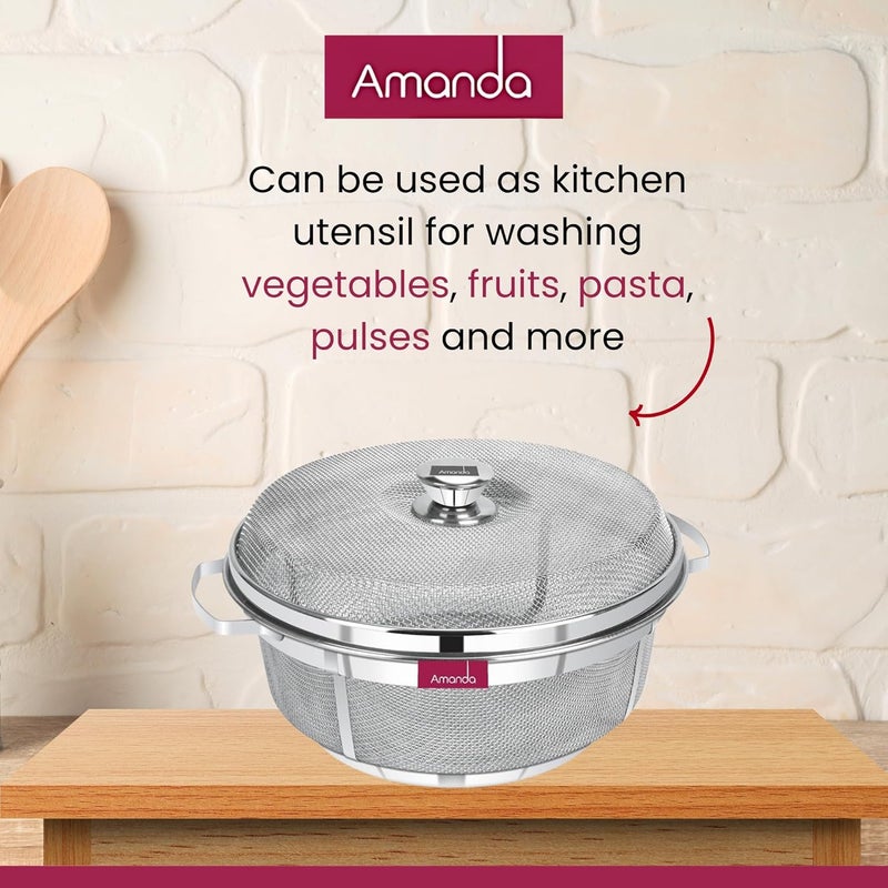 Amanda Stainless Steel Deluxe Flat Basket with LID Used for Keeping Fruits Vegetables Premium 304 Food Grade Stainless Steel Size no 1026cms Diameter - Image 5
