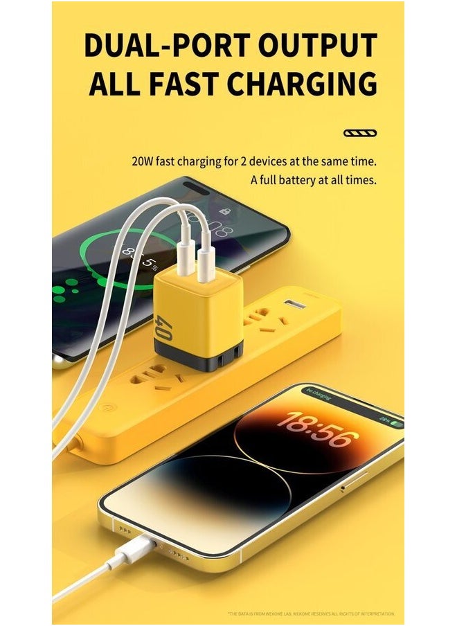 40W Power Adapter, Fast Output for Simultaneous Use Dual Port, Yellow Color, Type-C Output - pzsku/ZE9C7A0ED2B7C8F0D3E2EZ/45/_/1717120462/5dc35637-7b53-4639-a1fe-f672340aa312