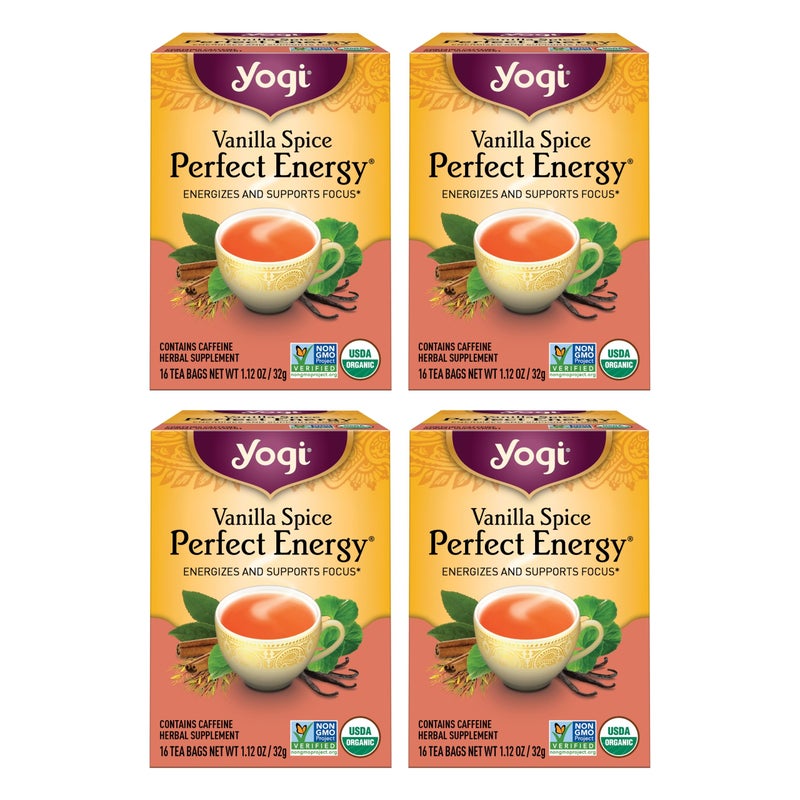 Yogi Tea Vanilla Spice Perfect Energy - 16 Bags per Pack (4 Packs) - Organic Vanilla Energy for Focus - Includes Green & Black Tea, Ashwagandha, L-Theanine & More - Image 1