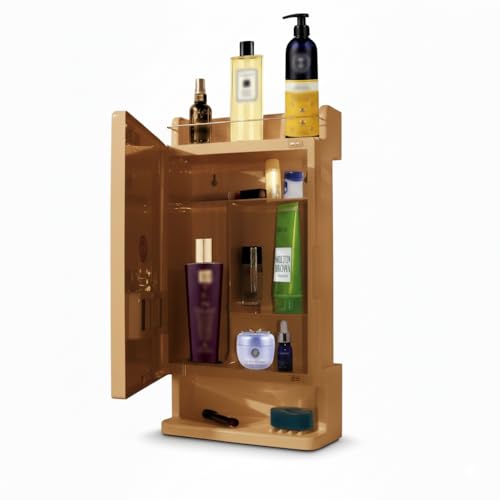 BRANCO Bathroom Cabinet with Mirror | Storage Organiser | Strong Plastic Bathroom Shelves Wall Mounted | Mirror Cabinet (Champagne Gold) - Image 2